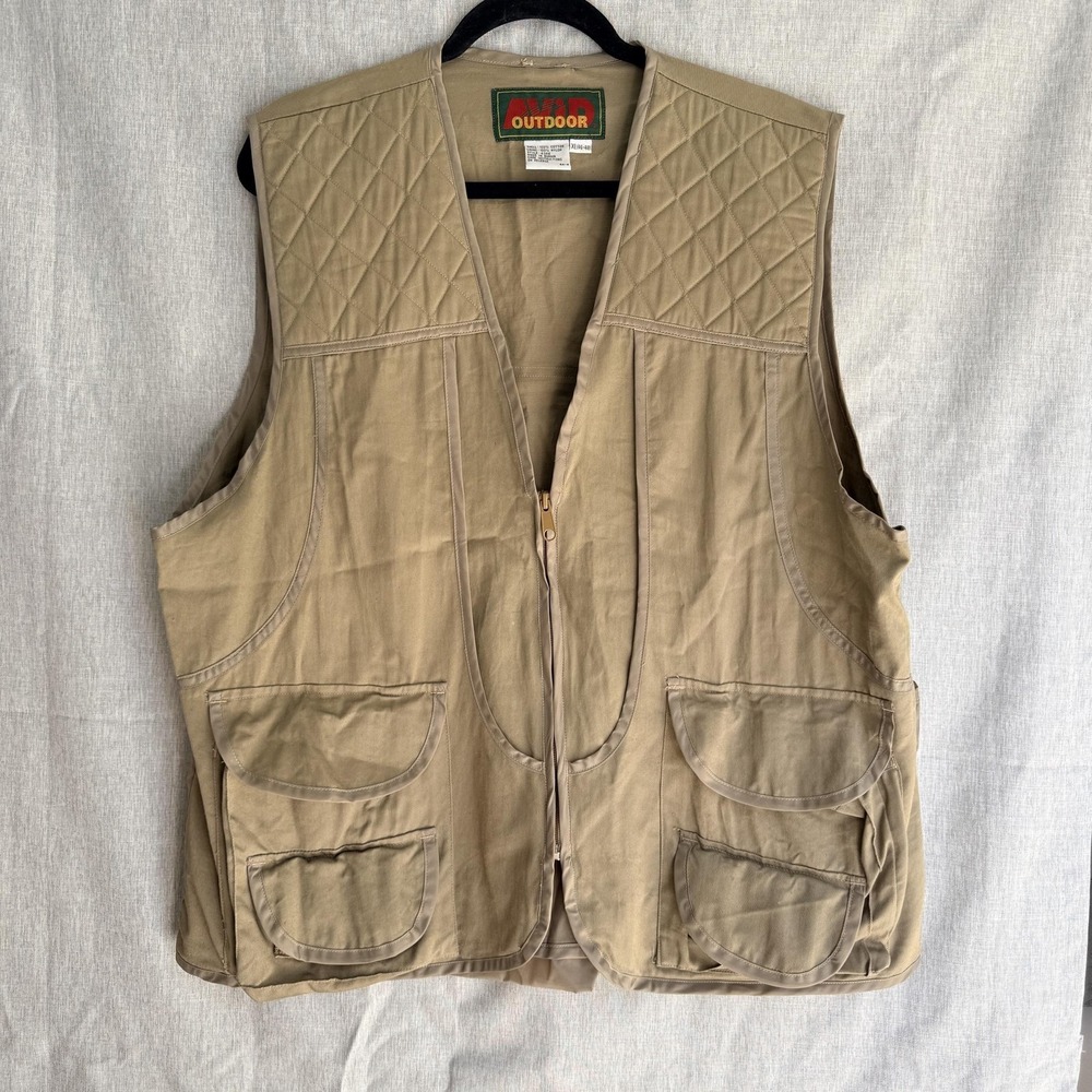 Avid Outdoor Vest Mens XL Beige Quilted Hunting Pockets Game Bag Canvas